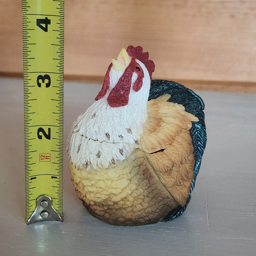Stone Critter Keeper Trinket Jewelry Box & Lid Rooster Vintage Country Farm Rare - Picture 10 of 11